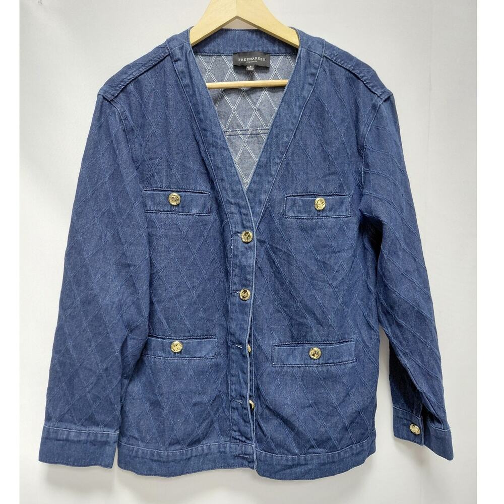 FREEMARKET FJ1087 100% Cotton Jacket Blue Solid Denim Size S